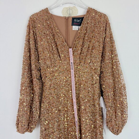 NWT Mac Duggal #10791 Long Sleeve V-Neck Sequin Gown Dress Bronze Size 2 NEW - Picture 3 of 16